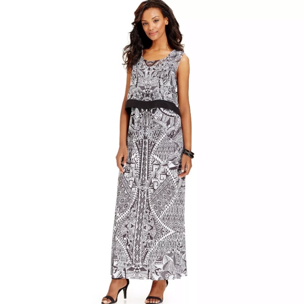 Style & Co Black White Printed Maxi Dress Small